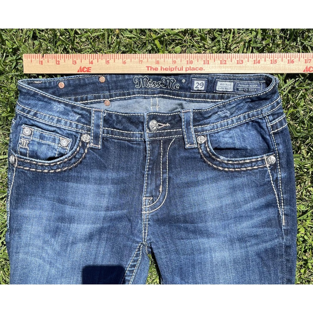Miss Me Jeans Womens 29 Blue Mid Rise Easy Boot Cross Pocket Stretch Denim - Picture 8 of 12